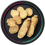 Supplement Facts panel for Saba Prime One with a list of herbal ingredients, alongside two women practicing yoga against a glowing blue background.